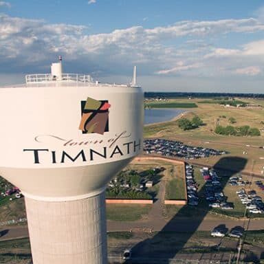 Timnath water tower and surrounding landscape